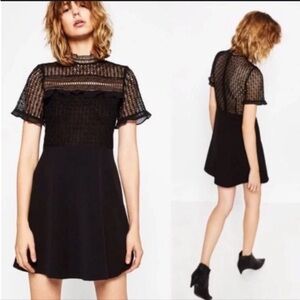 Zara Chic Black Mini Dress with Lace Detail